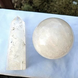 Clear Medium Quartz Sphere and Tower
